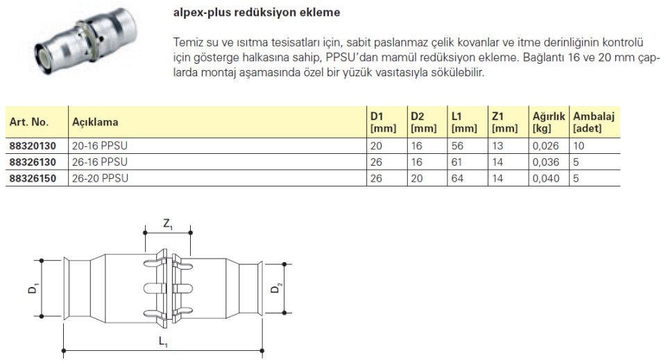 Fraenkische Alpex-Plus Redüksiyon Ekleme Parçası 20-16 mm - 1 Paket (10 adet)