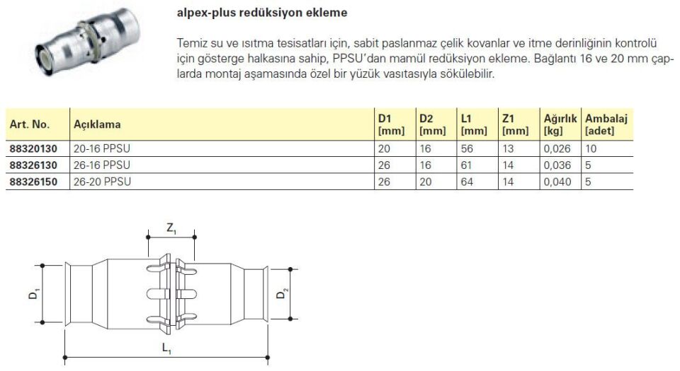 Fraenkische Alpex-Plus Redüksiyon Ekleme Parçası 26-16 mm - 1 Paket (5 adet)