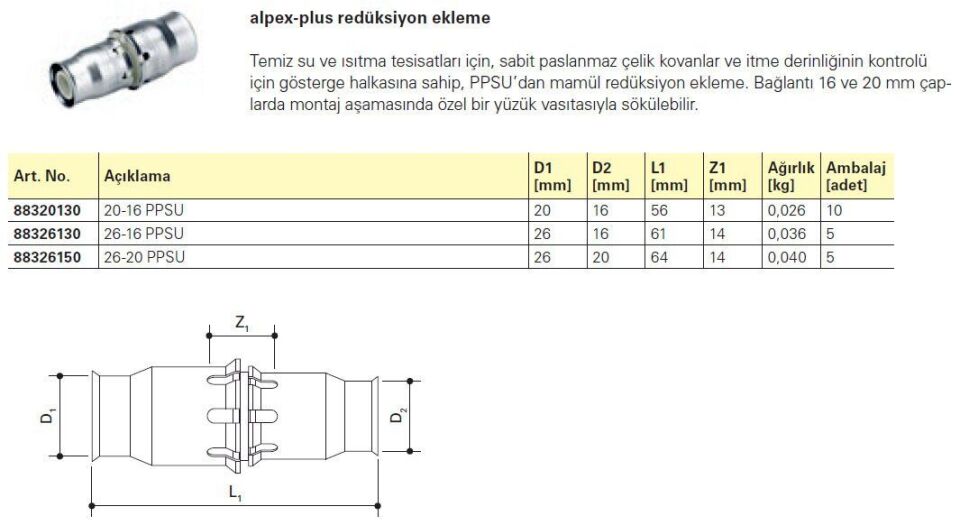 Fraenkische Alpex-Plus Redüksiyon Ekleme Parçası 26-20 mm - 1 Paket (5 adet)