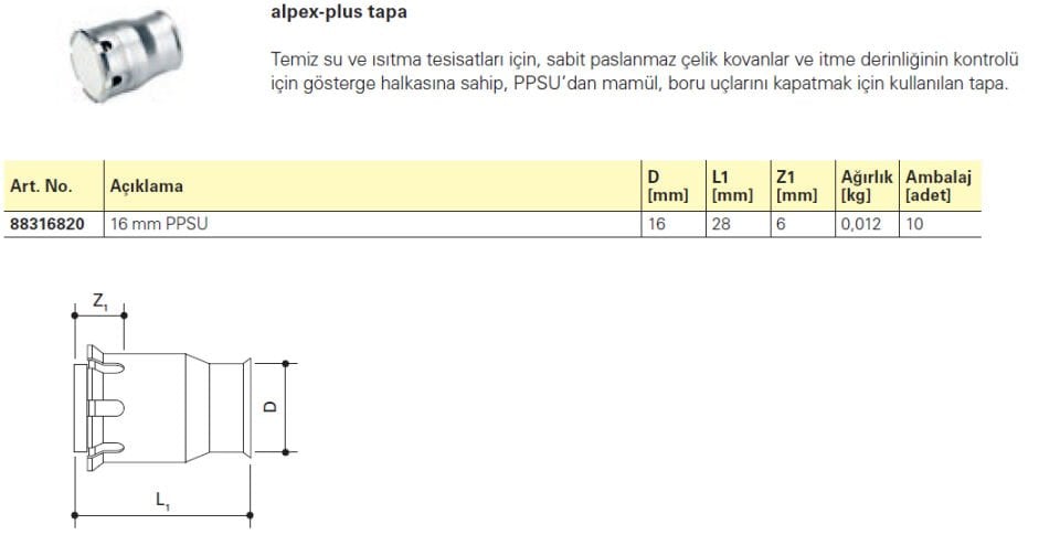 Fraenkische Alpex-Plus Tapa 16 mm - 1 Paket (10 adet)
