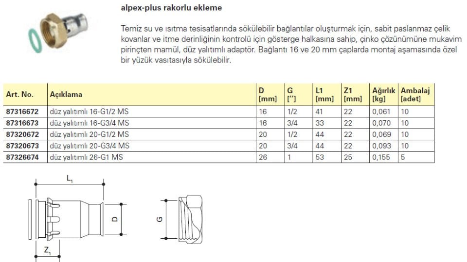 Fraenkische Alpex-Plus Rakorlu Ekleme 16mm-1/2'' - 1 Paket (10 adet)