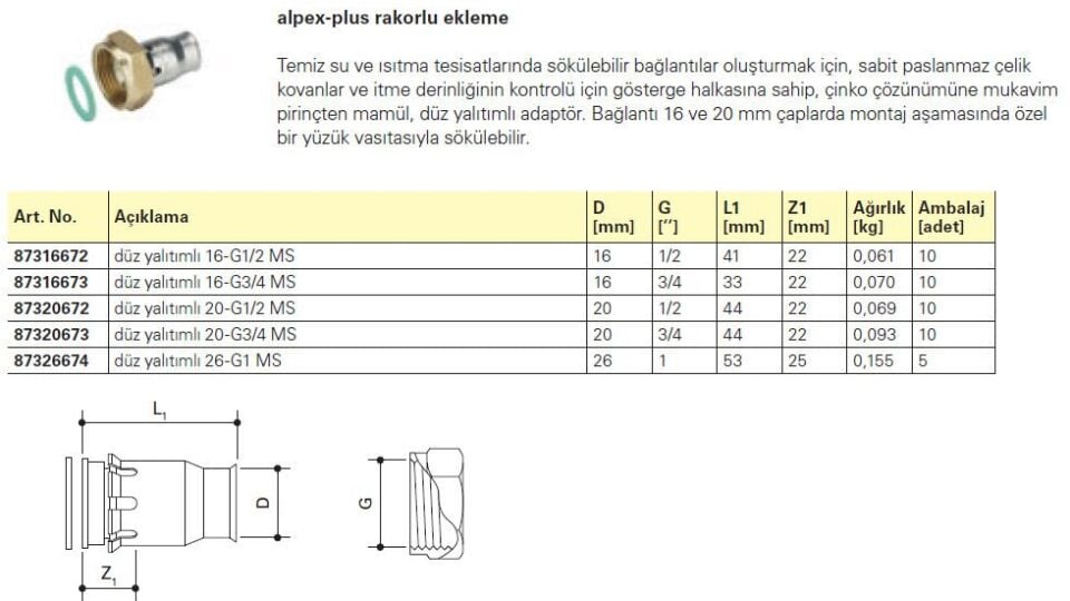 Fraenkische Alpex-Plus Rakorlu Ekleme 16mm-3/4'' - 1 Paket (10 adet)