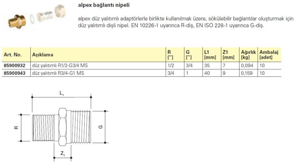 Fraenkische Alpex-Plus Bağlantı Nipeli 1/2''-3/4'' - 1 Paket (10 adet)