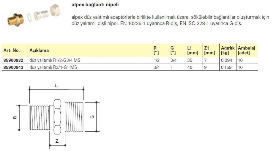Fraenkische Alpex-Plus Bağlantı Nipeli 3/4''-1'' - 1 Paket (10 adet)