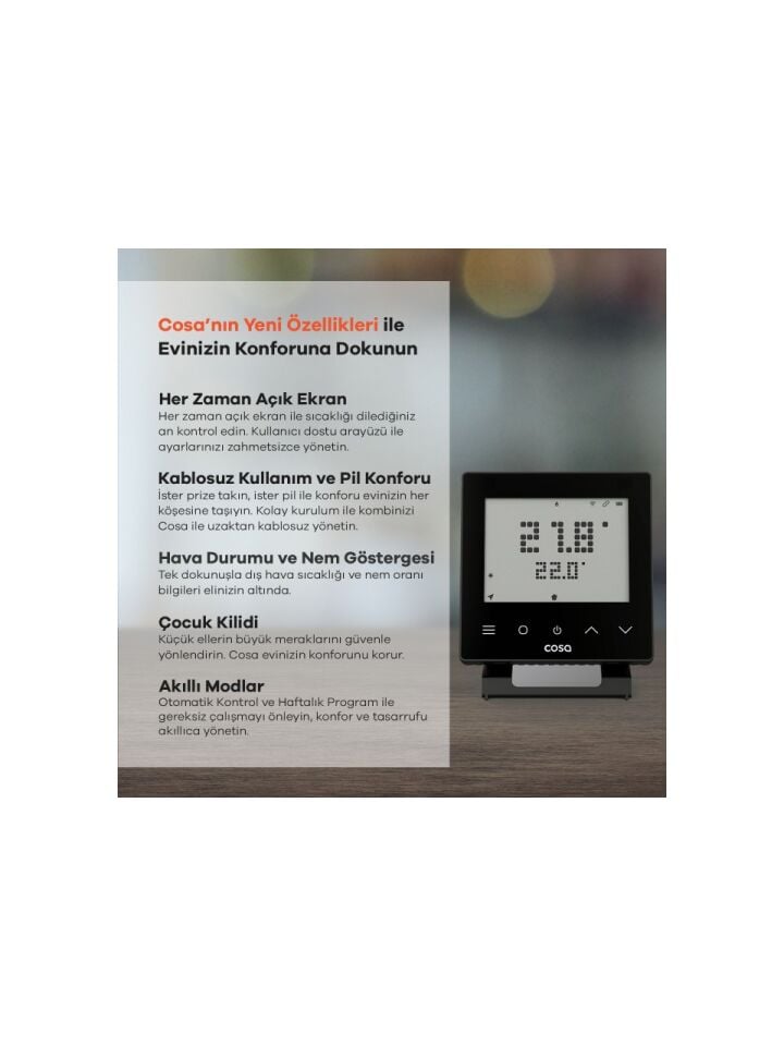 Cosa Akıllı Djital Oda Termostatı V5 (Siyah) – Kablosuz Kontrol , Wifi Özellikli