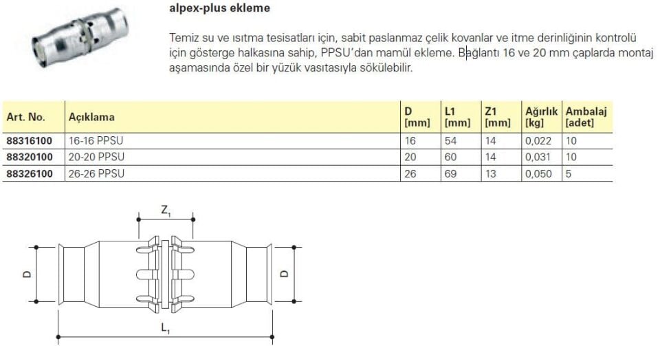 Fraenkische Alpex-Plus Ekleme Parçası 16mm - (1 adet)